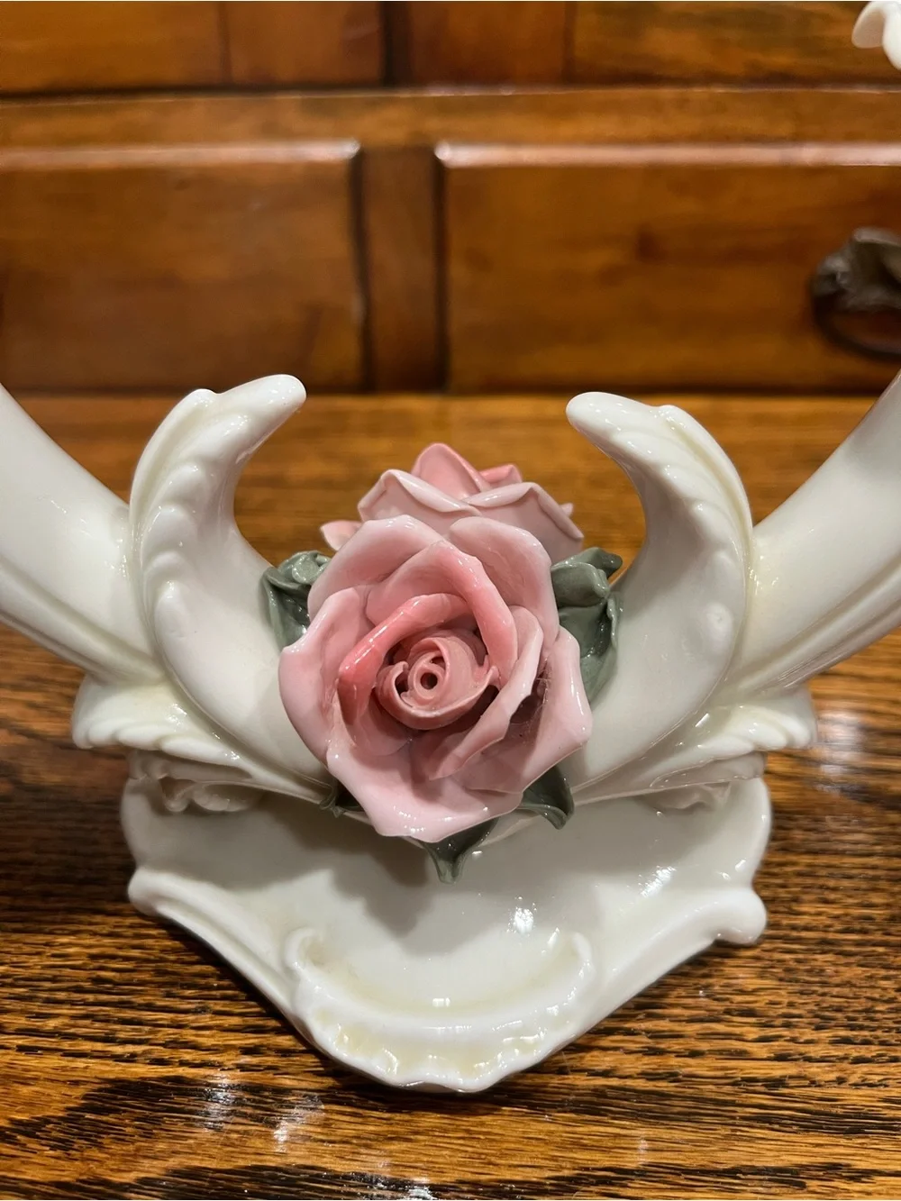 Vintage Karl Ens Volkstedt Double-Arm Porcelain Candelabra Pink Rose Chic Rose
